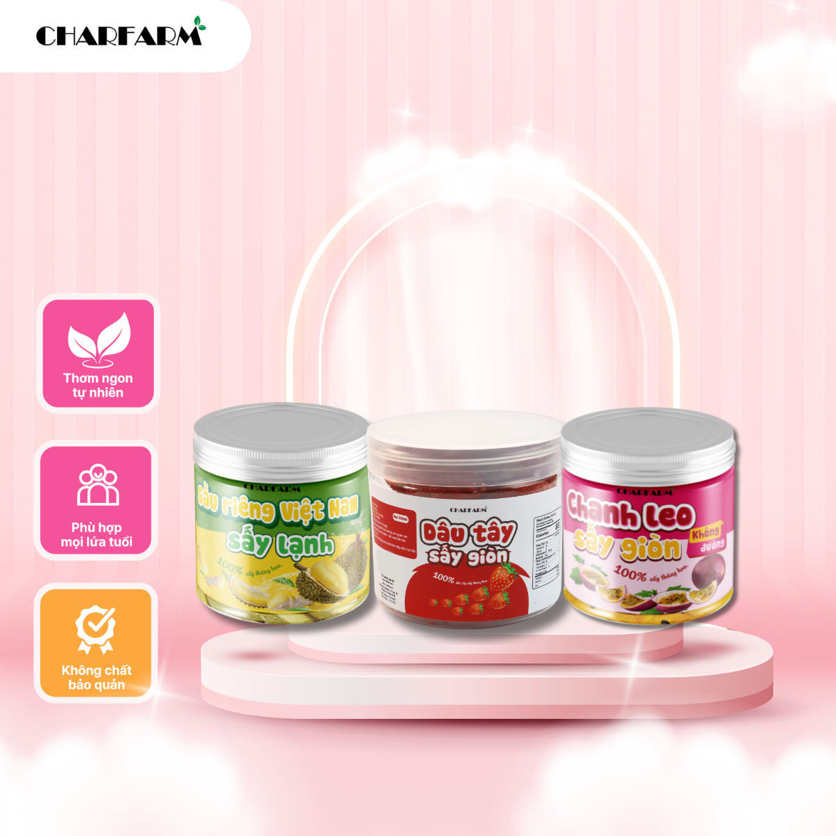 Combo Zui Zui chanh leo sầu riêng dâu tây sấy thăng hoa hộp 1000ml