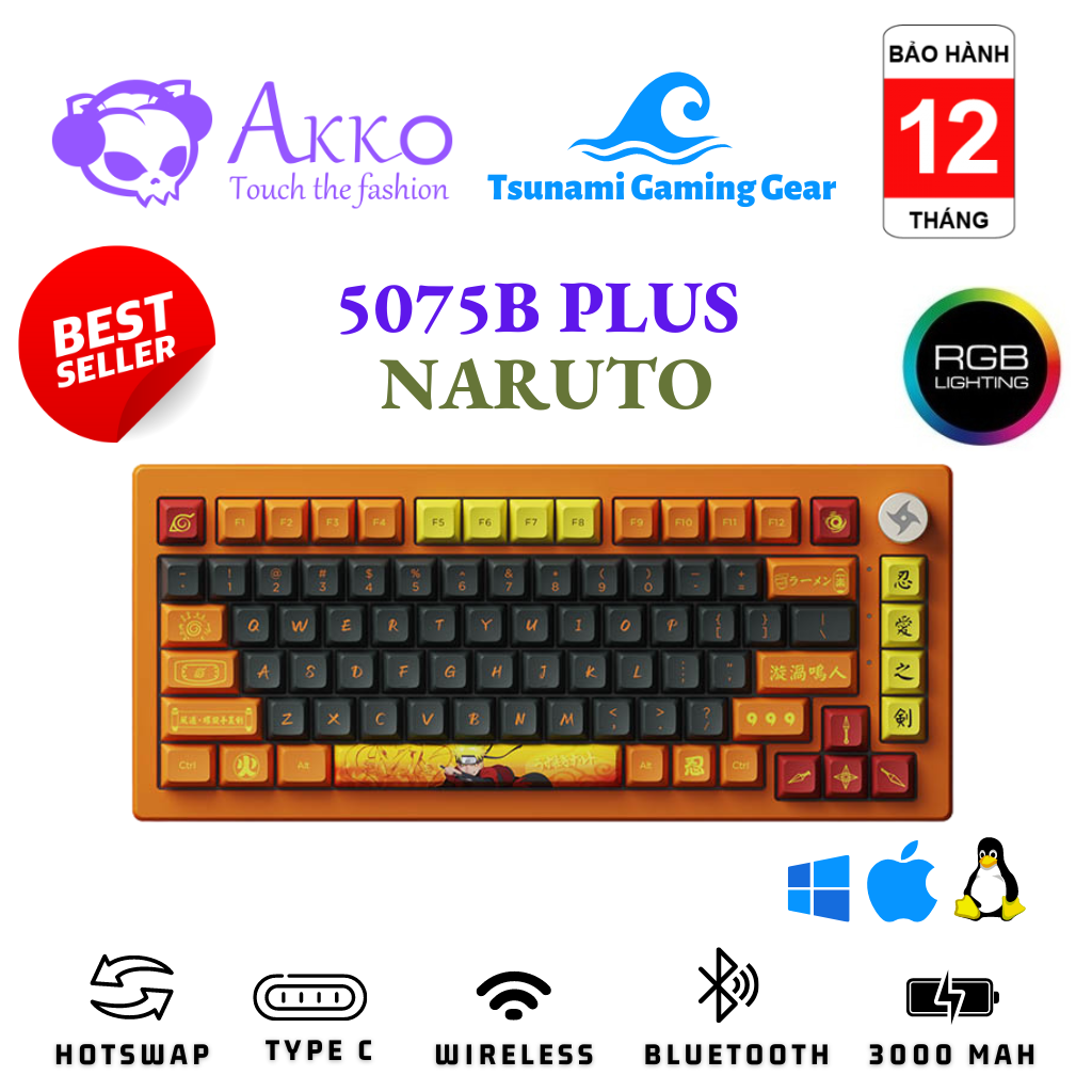 Bàn phím cơ AKKO 5075B Plus Naruto | Hotswap | Bluetooth | Wireles | Gasket mount