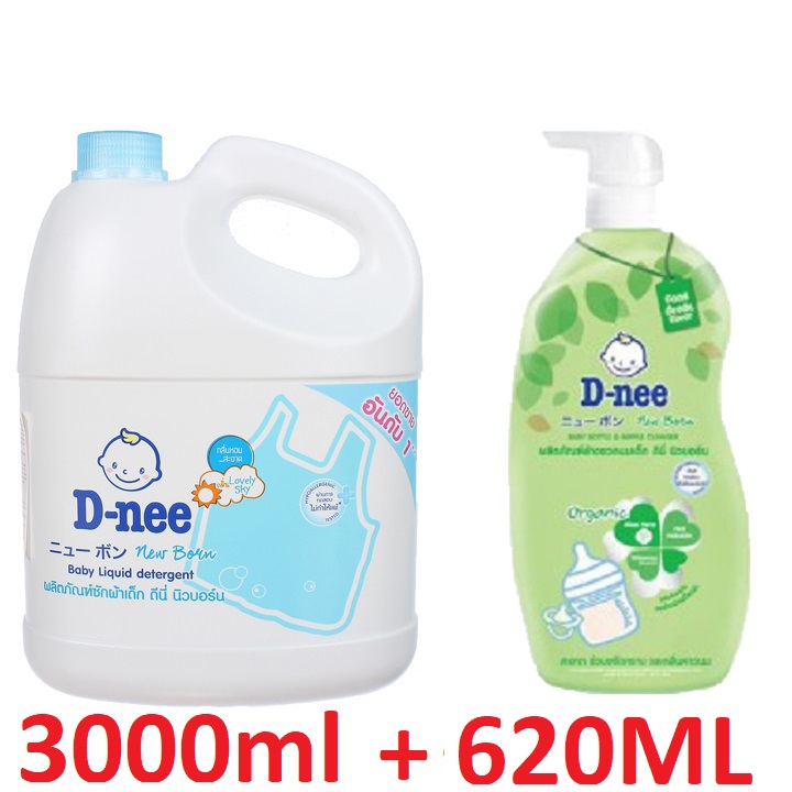 COMBO NƯỚC GIẶT DNEE THÁI LAN 3000ML+ RỬA BÌNH SỮA CHAI 620ML HÀNG NHẬP KHẨU THÁI LAN