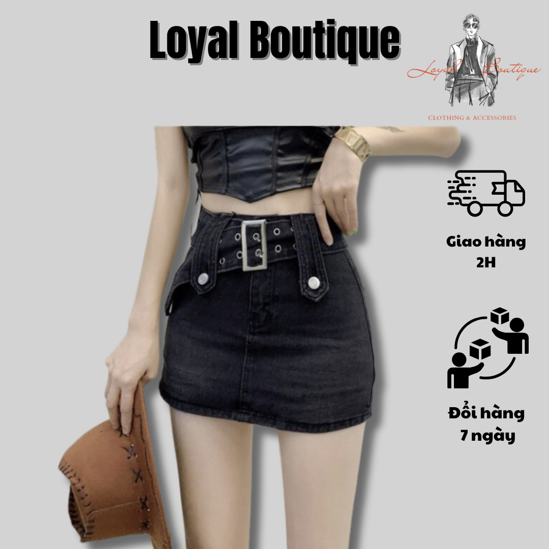 Chân váy thắt lưng jean nữ, chân váy chữ A ullzang hot hiện nay