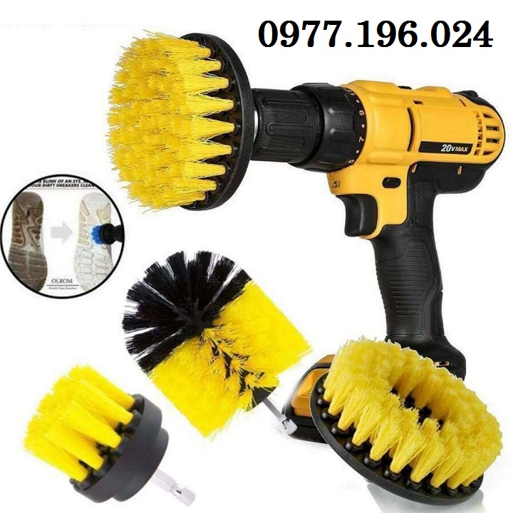 Bộ 3 đầu cọ bàn chải gắn máy Khoan cầm tay - Dụng cụ vệ sinh nhà cửa lốp xe thông minh