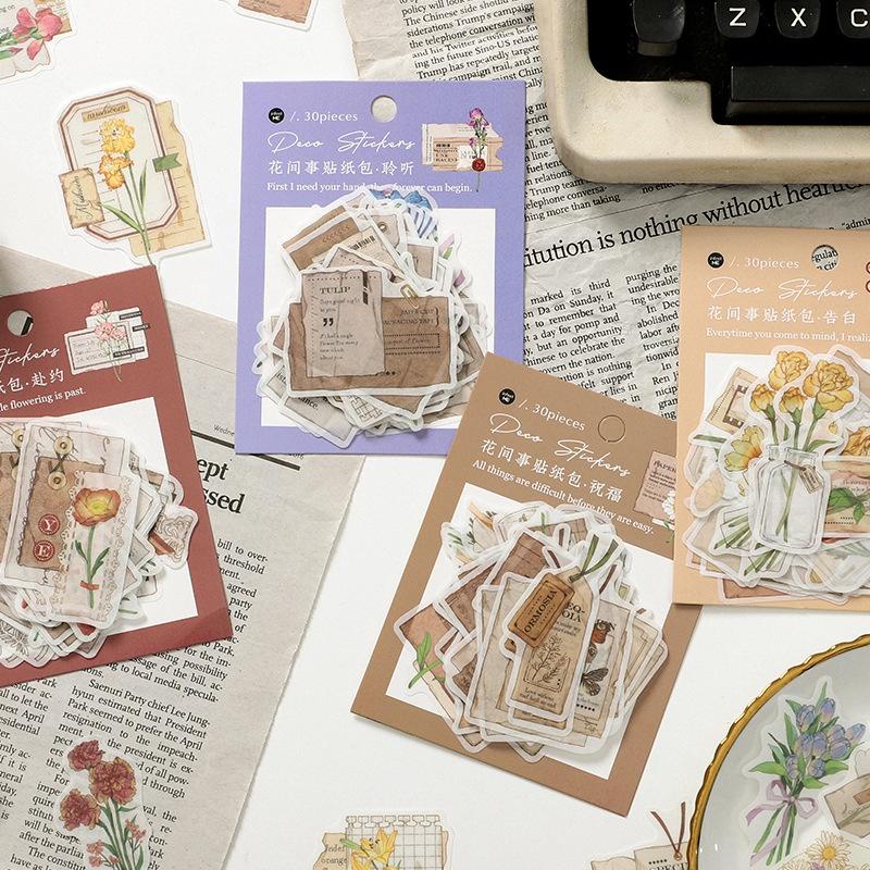 Túi 30 Sticker vintage trang trí sổ tay bullet journal - Samy Sổ tay Bullet Journal