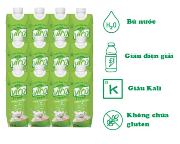 COMBO 12 HỘP NƯỚC DỪA VICO FRESH 330ML - VỊ DỨA
