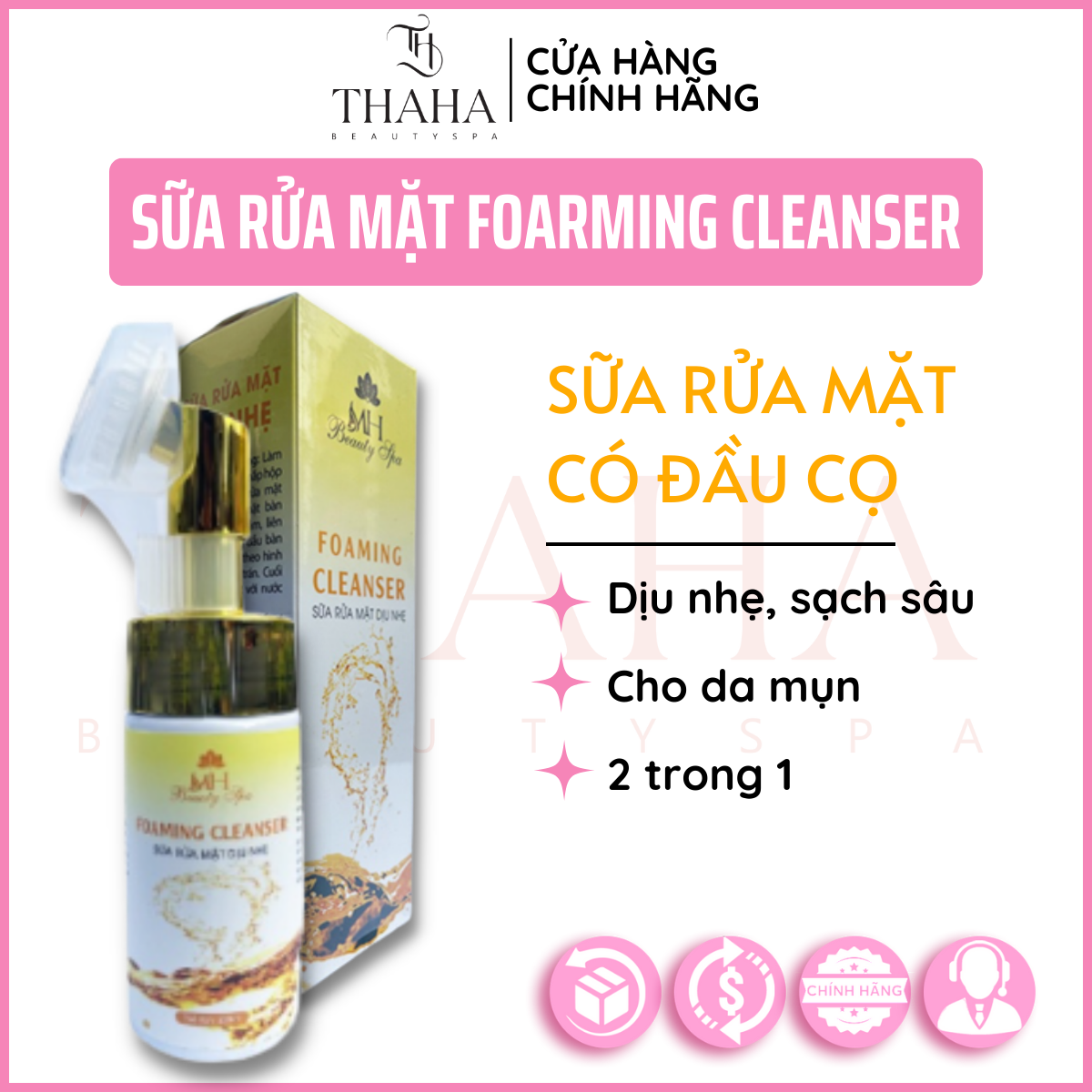 Sữa rửa mặt đầu cọ cho da mụn foaming cleanser 200ml, sữa rửa mặt dịu nhẹ sạch dầu, dưỡng ẩm