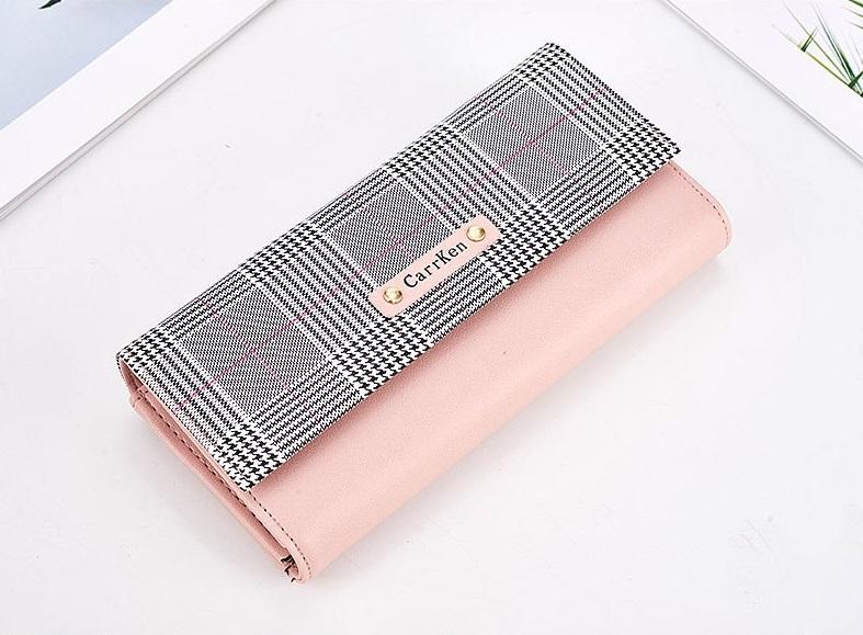 Ví Nữ CarrKen - Ví Thời Trang Cầm Tay - Bóp Kẻ CaRo Phối Hợp Màu(Màu hồng phấn, đỏ hồng, xanh dương và đen)