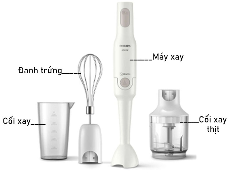Máy Xay Đa Năng Cầm Tay Philips HR2533 HR2531 - công suất 650w xay thịt , đánh trứng , xay sinh tố , xay đồ ăn dặm tiện lợi