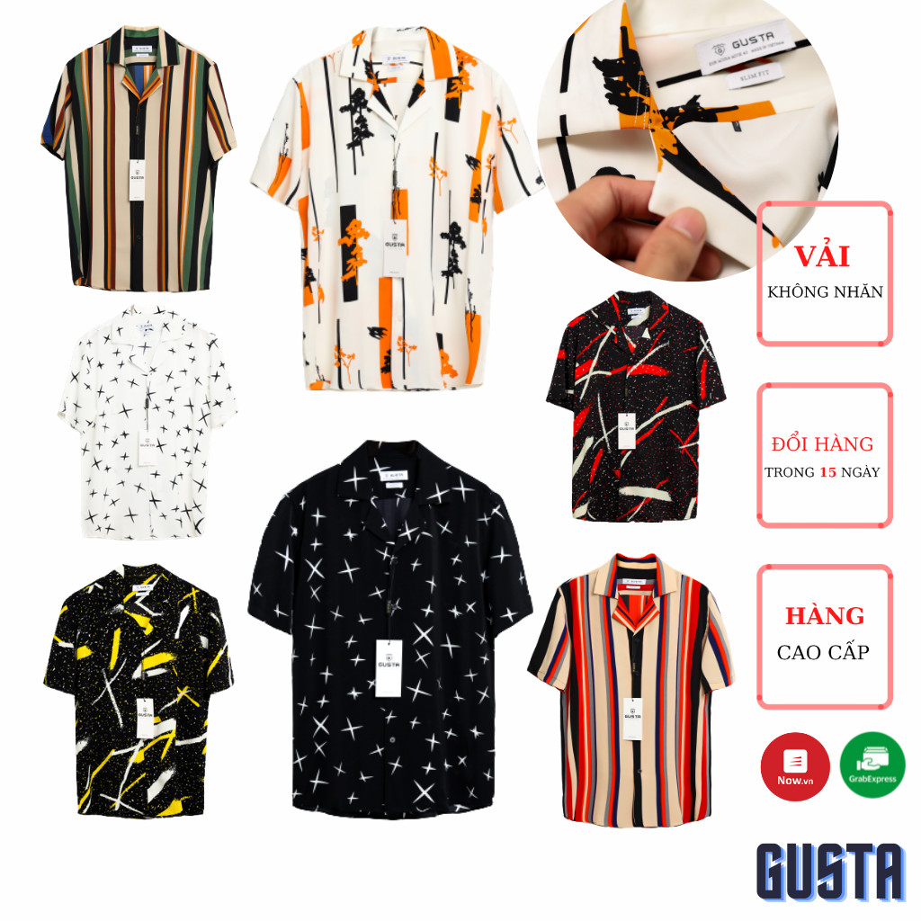 [FOLLOW SHOP GIẢM 20K][SALE 12/12] [HN] Áo Sơ Mi Nam Ngắn Tay Họa Tiết Cổ Vest Không Nhăn Chất Lụa Siêu Mát ,Áo Somi Nam Hàng Cao Cấp - SMGS01 - GUSTA