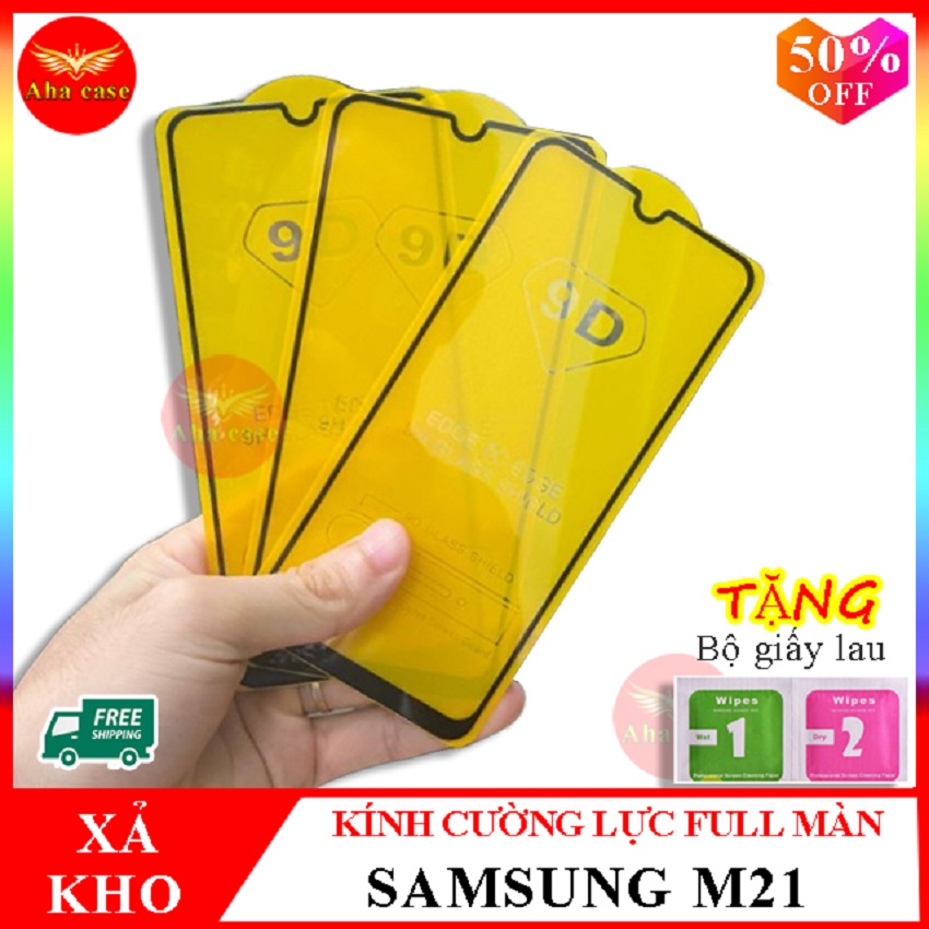 Kính cường lực SAMSUNG M21 ,Kính cường lực M21 FULL màn hình , Tặng kèm giấy lau ướt và giấy lau khô, Aha Case