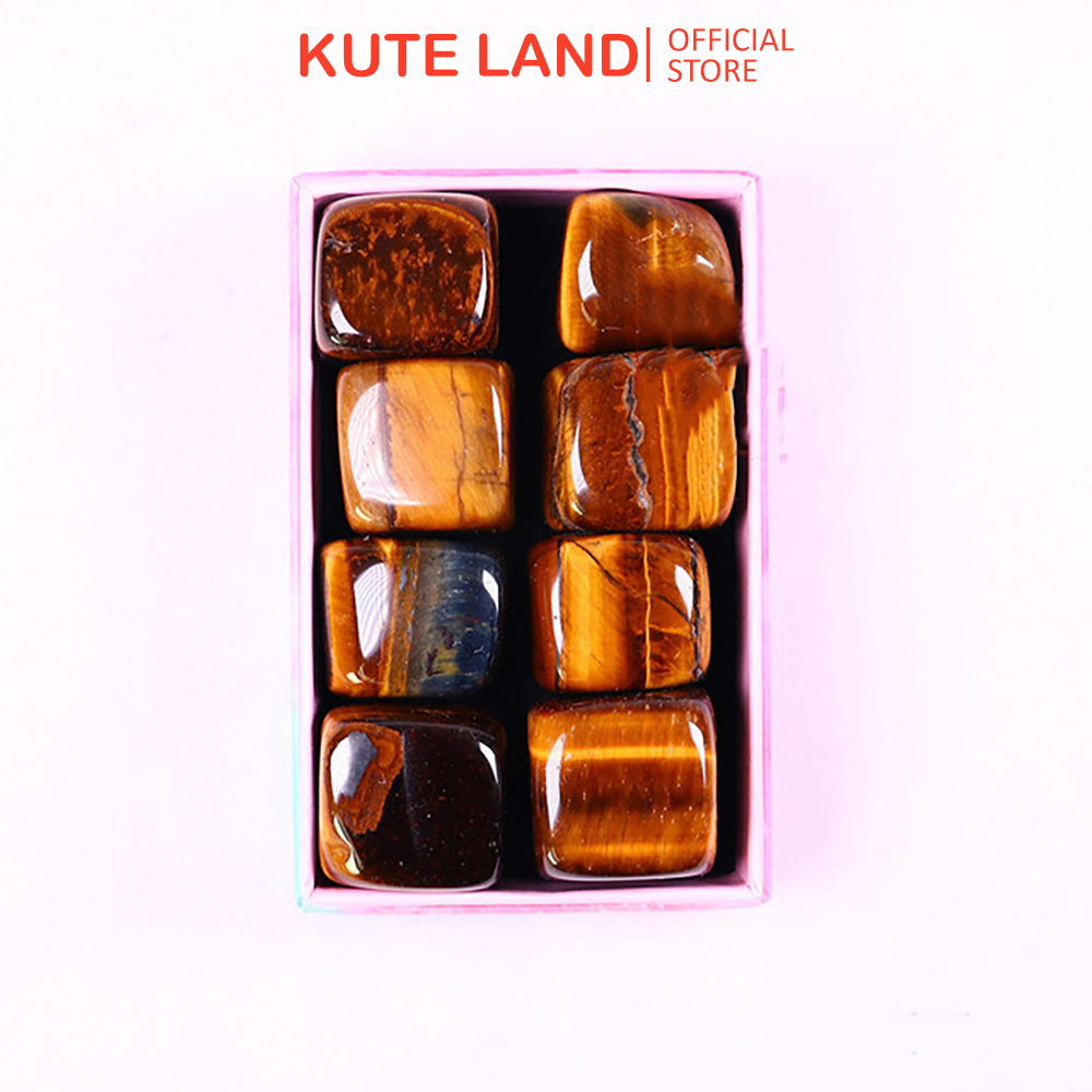 Hộp 8 Viên Đá Thanh Tẩy Tiger Eye Mắt Hổ Loại To 2 Cm Năng Lượng Tích Cực