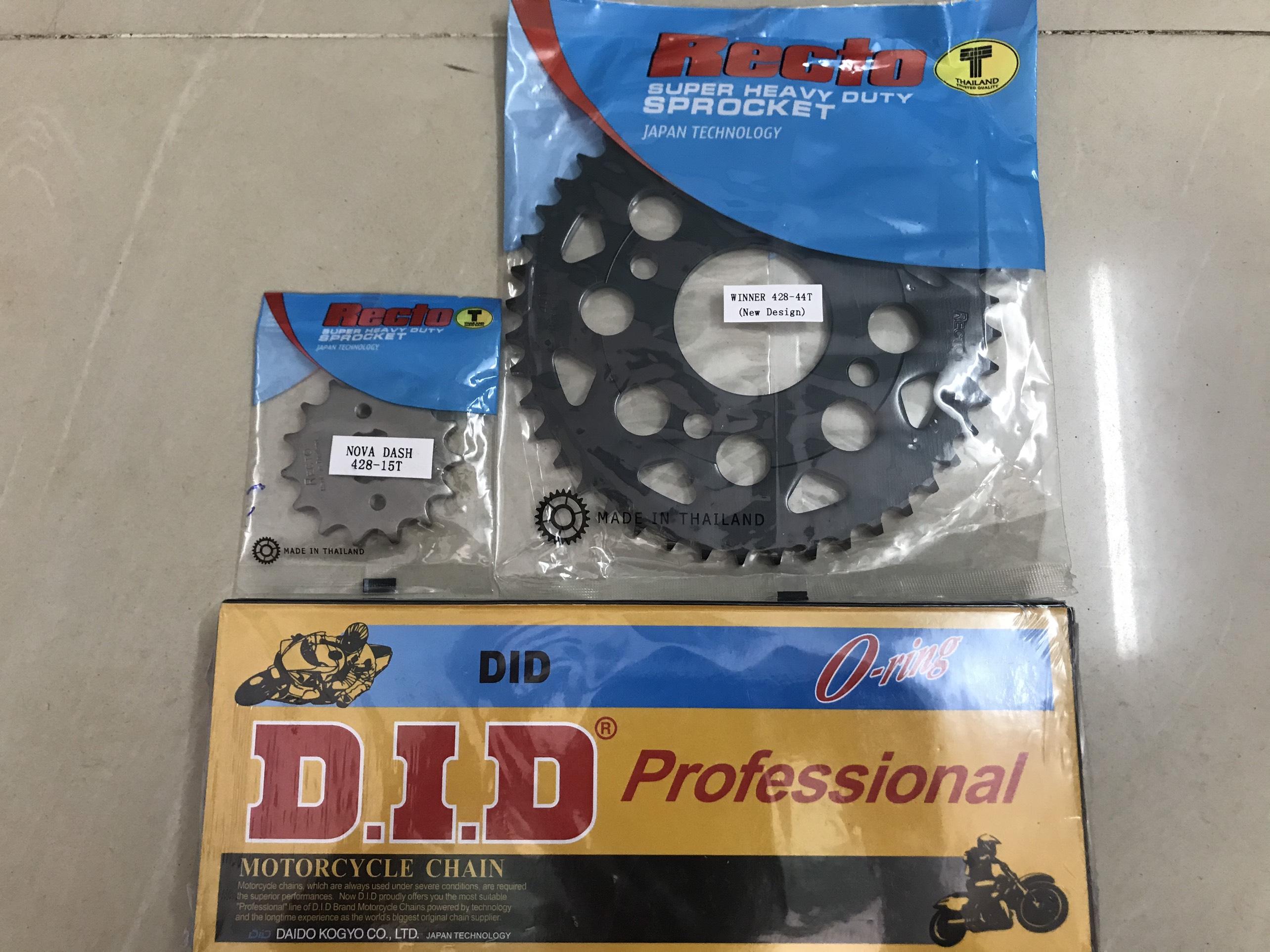 Bộ nhông sên dĩa Recto Winner (nhông15, dĩa44T-sên DID có phốt)