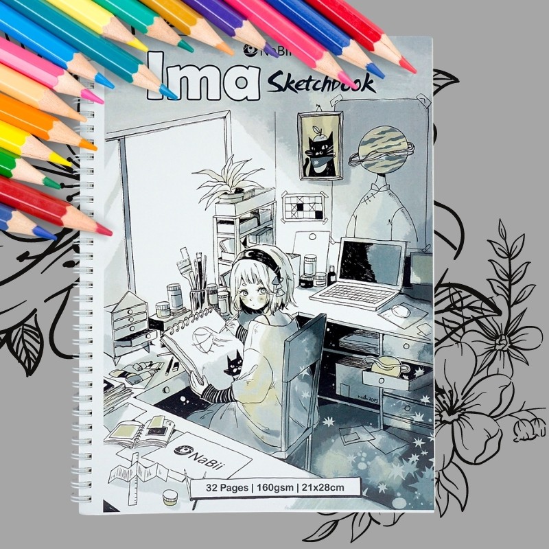 Sổ sketchbook, sổ vẽ nabii ima - 160gsm 32 tờ vẽ chì, vẽ chì màu, kí họa..