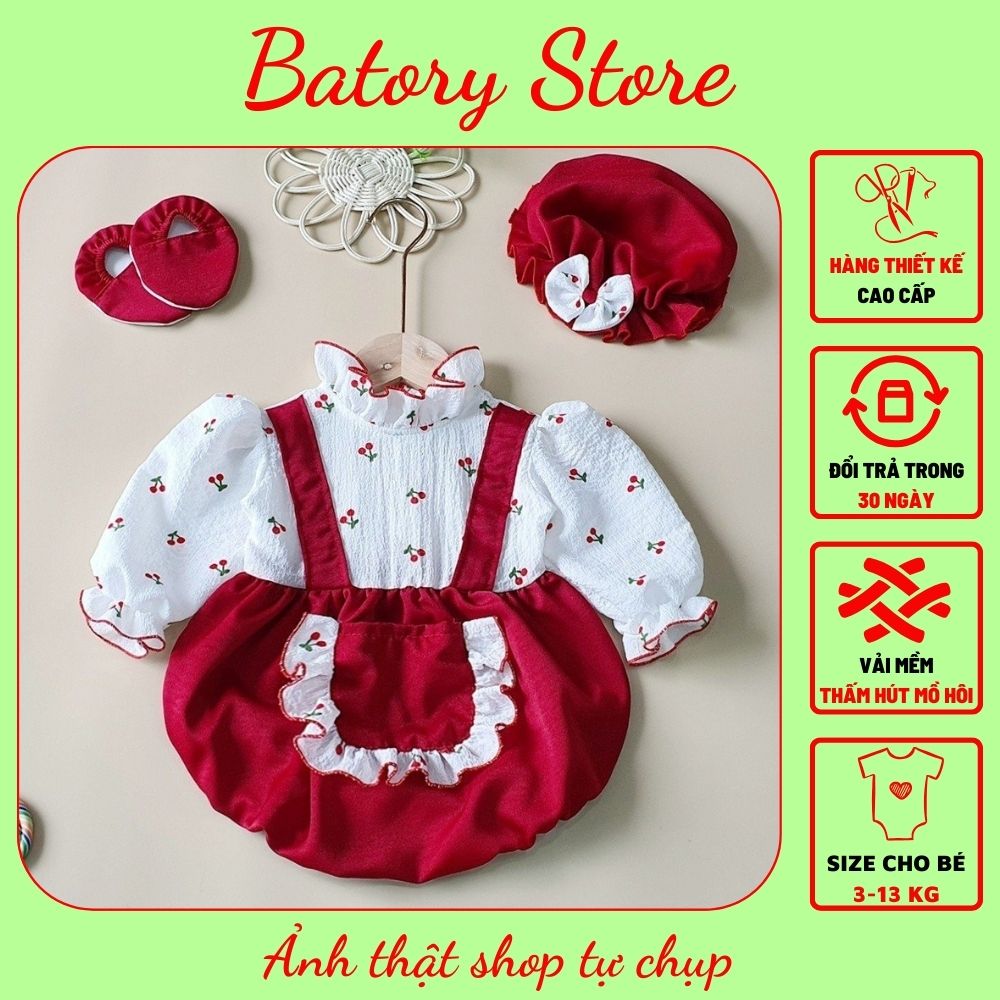 Sp5 bộ áo liền quần cho bé bodysuit yếm đỏ kèm mũ & giày vải từ sơ sinh -13kg chất đũi hàn mềm mát