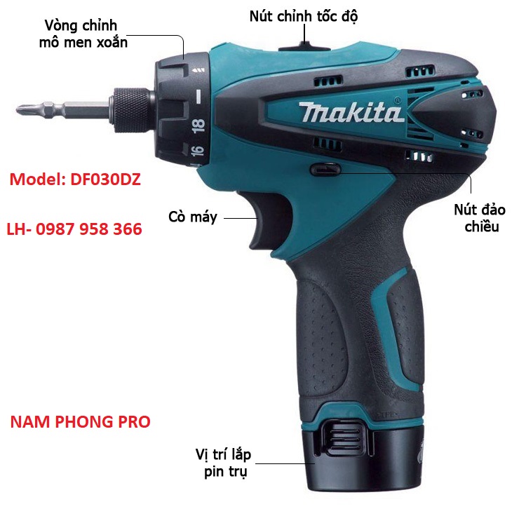 Máy khoan vặn vít dùng pin Makita DF030DZ