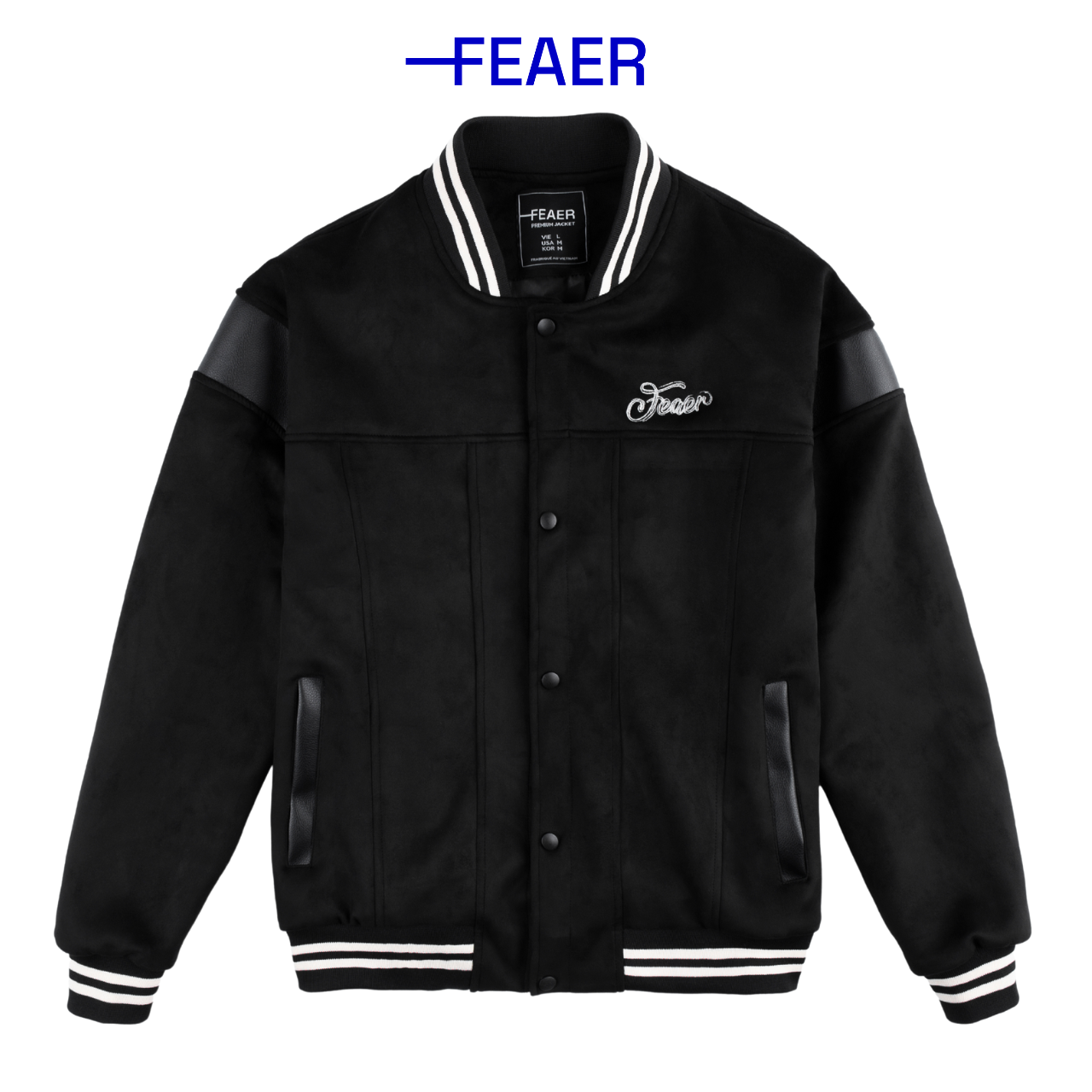 Áo khoác varsity suede black vải da lộn cao cấp, dày dặn, trẻ trung, năng động - feaer