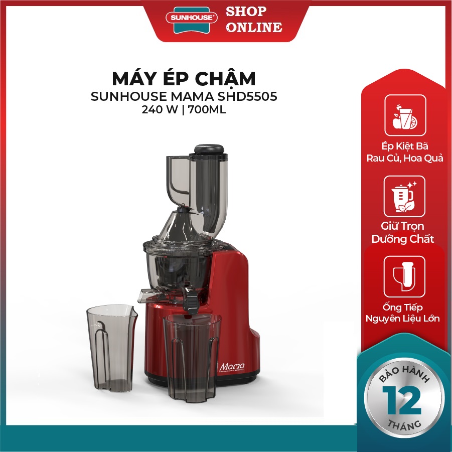 Máy ép chậm sunhouse mama shd5505 ép mạnh và êm - máy ép chậm hoa quả - bảo hành chính hãng 24 tháng