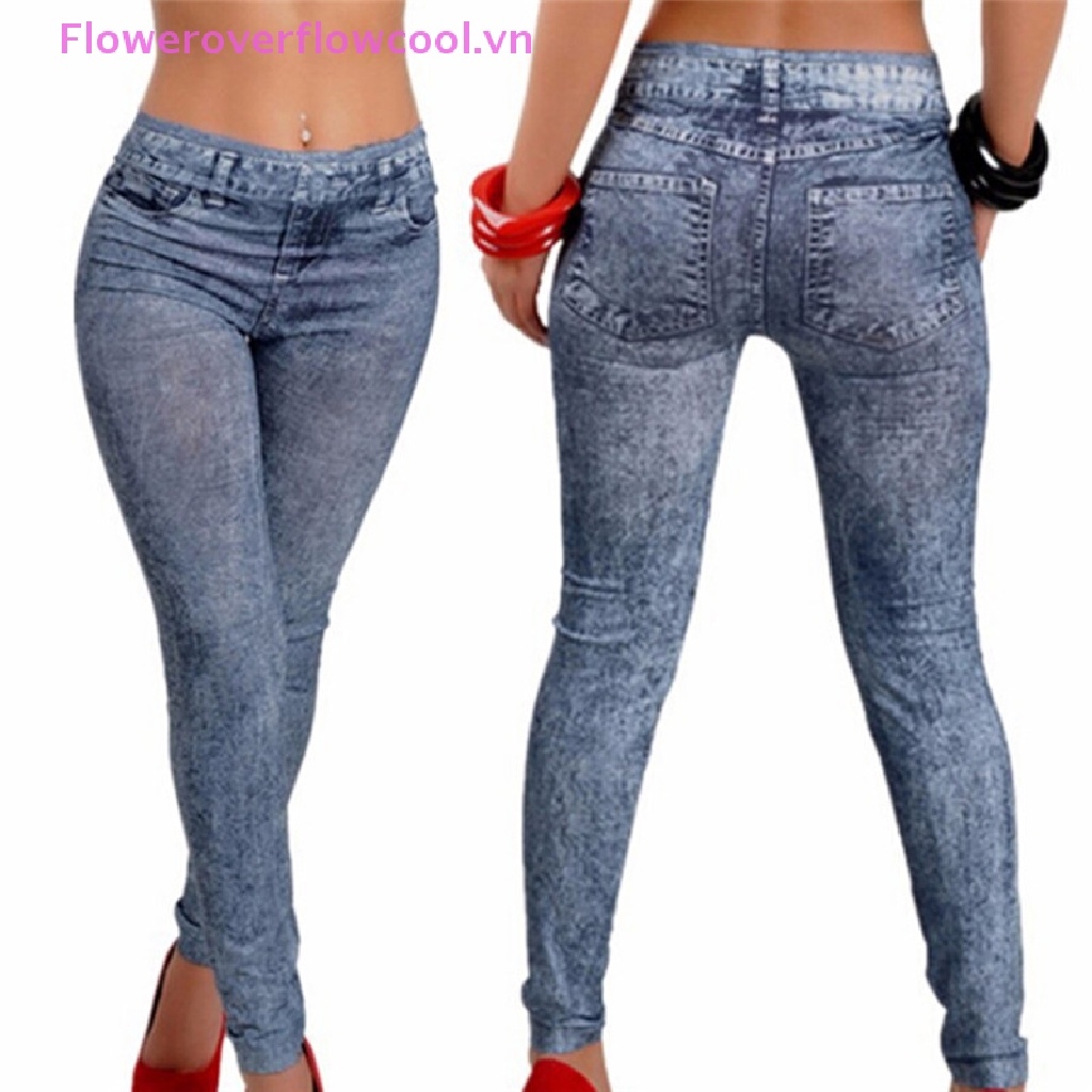 CODyueshanxin17 Quần Jeans Legging Giả Jean Thời Trang Quyến Rũ Cho Nữ