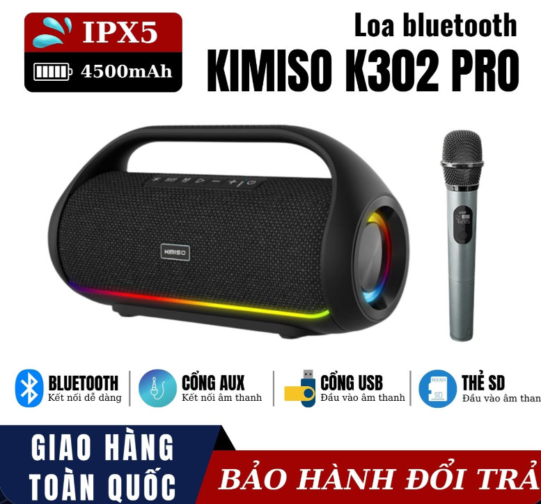 Loa công xuất lớn - loa sub hàng bãi loa hát rong, loa karaoke bluetooth kimiso k302 pro , đa dạng cổng kết nối tiện lợi hỗ trợ kết nối qua bluetooth, cổng usb, cổng aux, khe cắm thẻ nhớ tf pin trâu