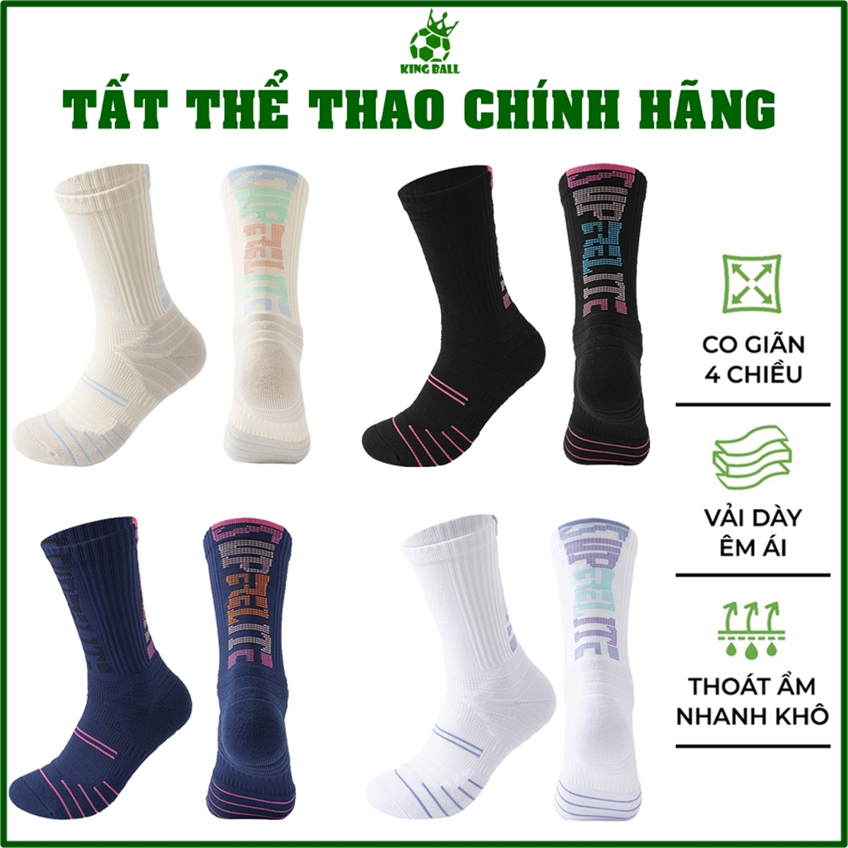 Tất Thể Thao Chống Trơn Trượt Cổ Lửng, Vớ Bóng Rổ Đá Banh Chạy Bộ Tennis Đạp Xe Thoáng Khí Chống Trơn Giá Rẻ