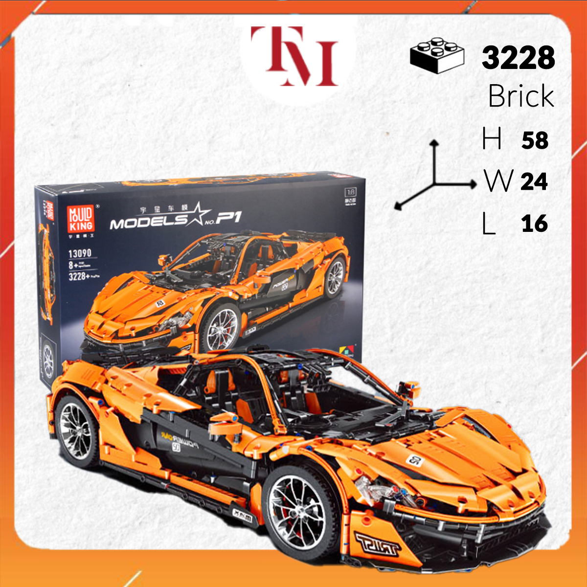 Đồ chơi non-lego siêu xe technic mouldking mclaren p1 13090s tỉ lệ 1:8 bộ lắp ghép mô hình lắp ráp xe bản đẹp 3228 pcs