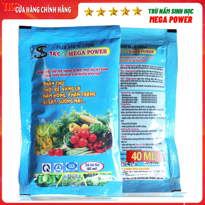 Trừ Nấm Sinh Học MEGA POWER Phòng Trừ Bệnh Thán Thư, Rỉ Sắt, Sương Mai, Phấn Trắng - Gói 40ml