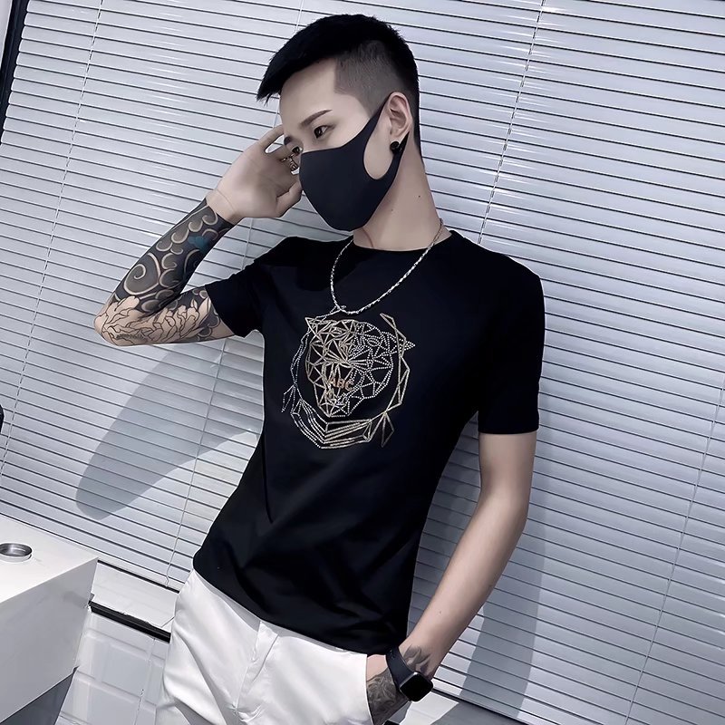 2025 Năm Mới Cotton Cổ Tròn Tay Ngắn T Áo Sơ Mi Mùa Hè Tinh Thần Anh Chàng Tay Ngắn Thương Hiệu Thời Trang Nam ins Tôn Dáng Cổ Tròn Nam T Áo Phông Nửa Tay