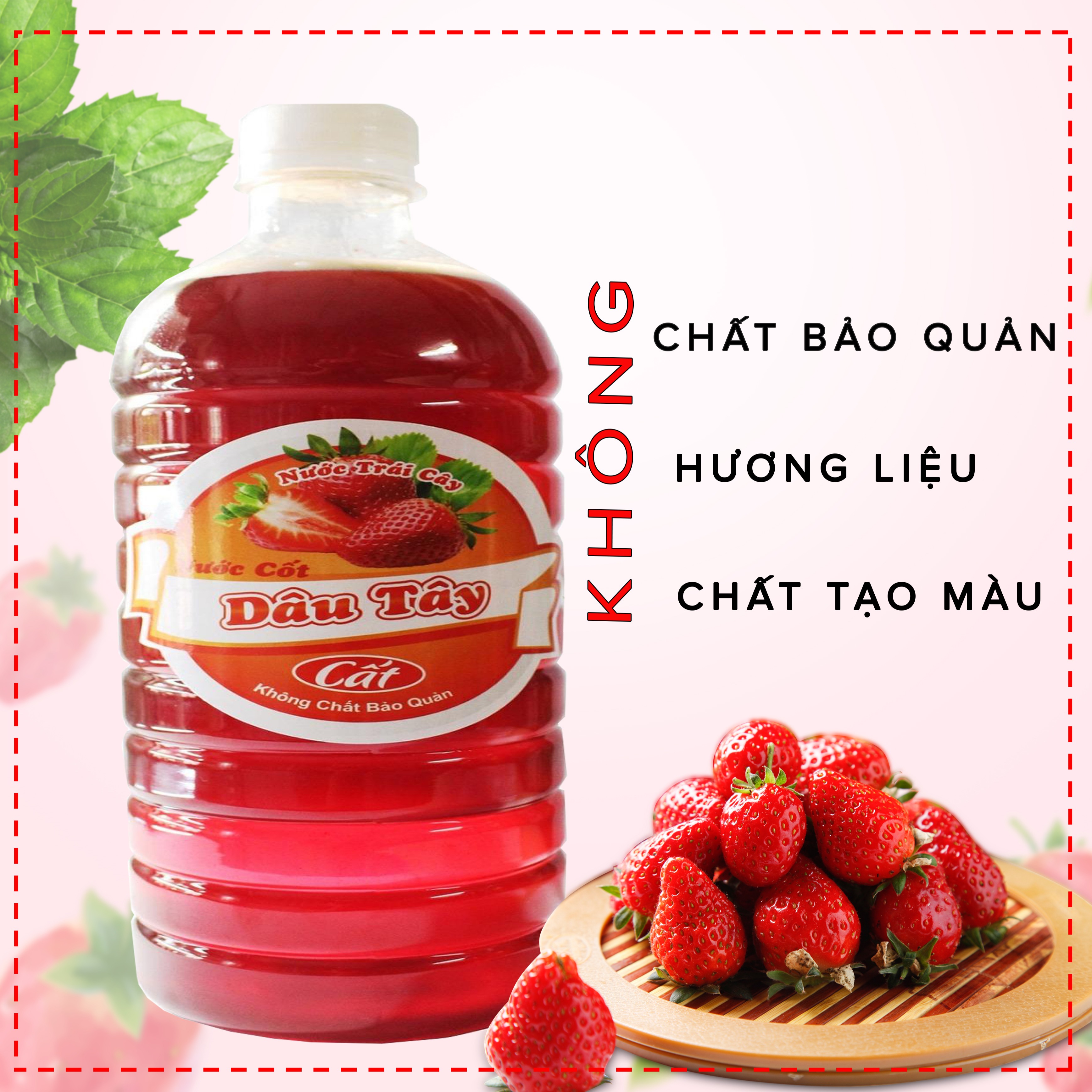 Nước Cốt Dâu Tây 1000ml (Không chất bảo quản)-Nguồn nguyên liệu sạch từ cao nguyên Lâm Đồng-[chỉ giao khu vực miền Nam]