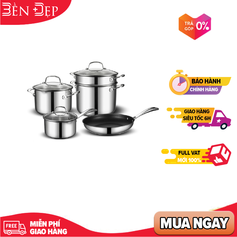 Chinh hãng bộ nồi chảo inox 304 elmich premium el3134 nồi 1820cm nồi hấp 24