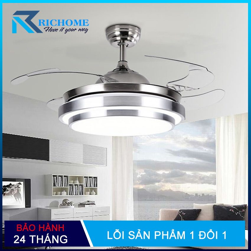 Quạt trần 5 cánh có đèn, quạt đèn trần trang trí phòng khách, phòng ngủ sang trọng, hiện đại, có remote điều khiển từ xa, dễ dàng lắp đặt và sử dụng