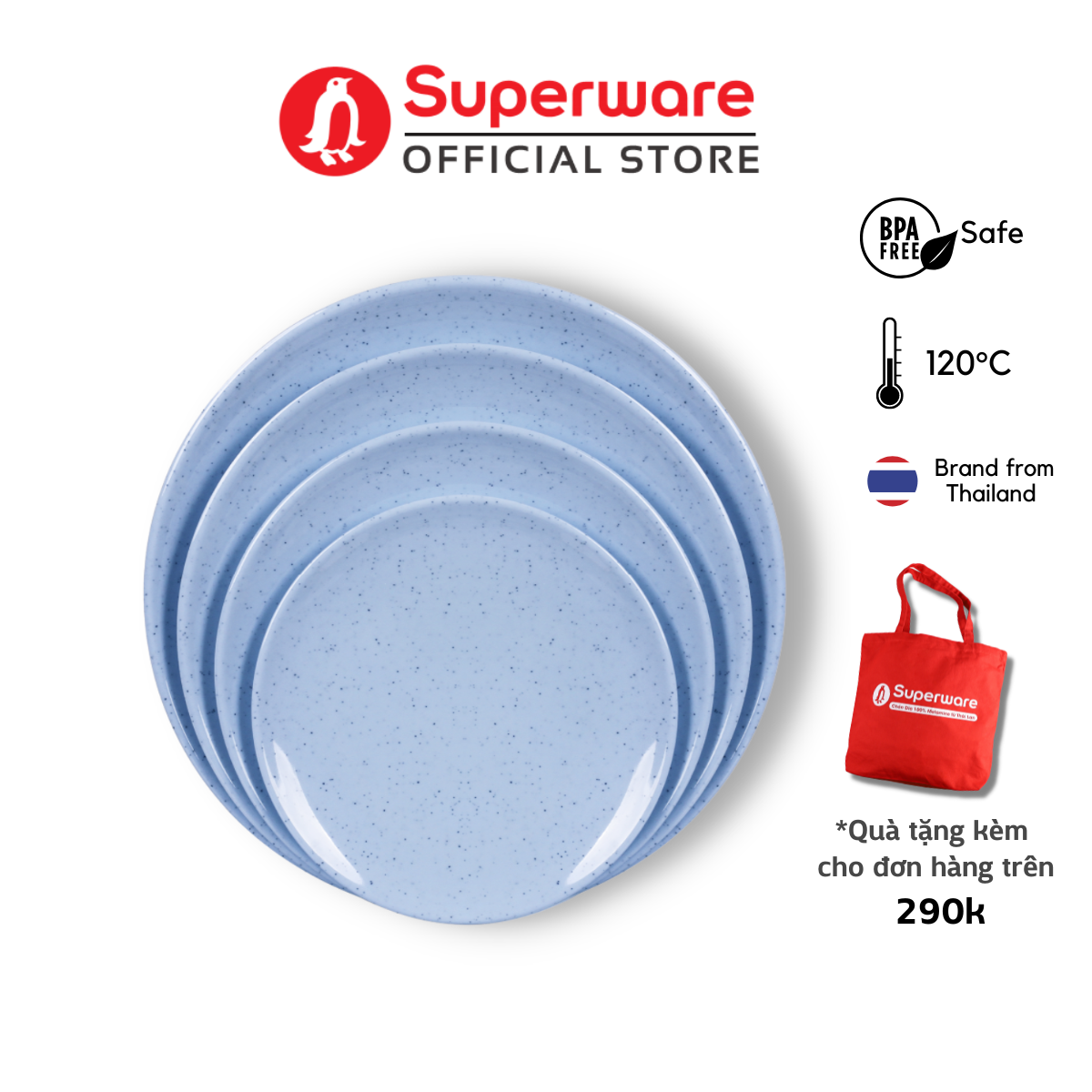 Dĩa cạn màu xanh đá 100% nhựa melamine an toàn sức khỏe | superware thái lan | pv078