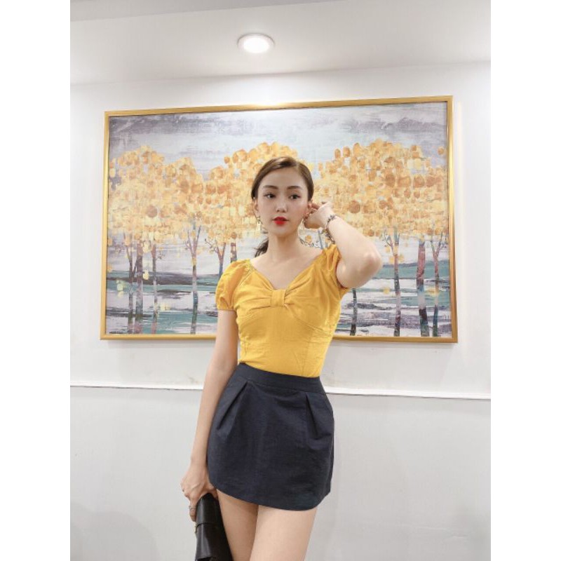 Áo kiểu nữ, ngắn tay, thắt nơ ngực xinh xắn