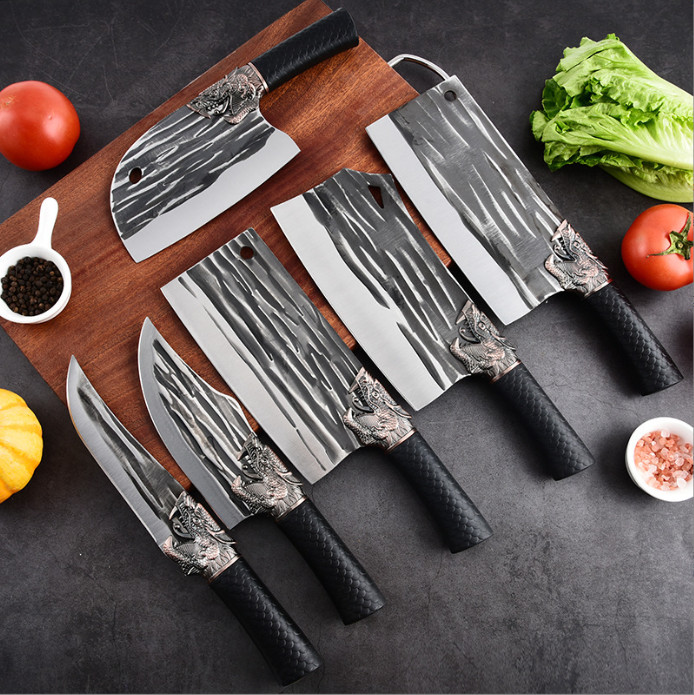 Bộ dao đầu long chặt lọc lưỡi thép không gỉ cao cấp, thiết kế độc lạ chặt thái gọt, lọc đa năng