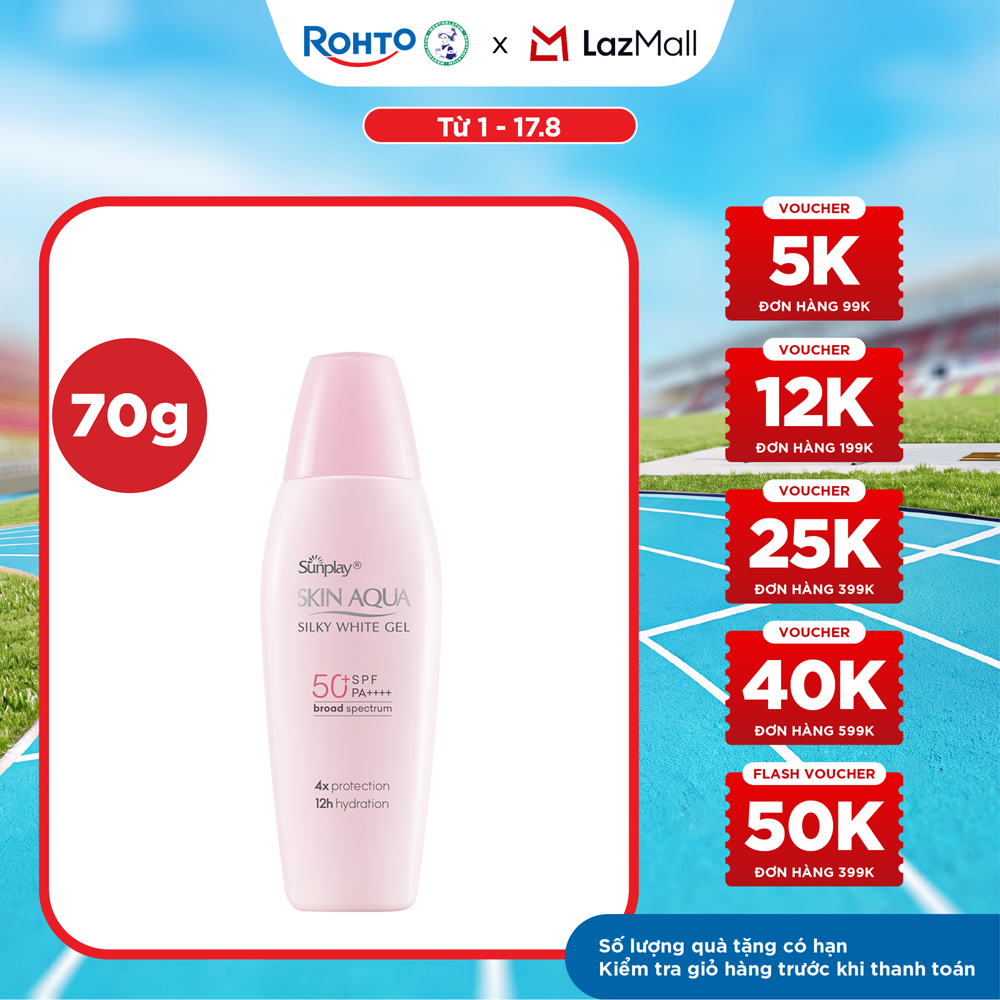 Kem chống nắng Skin Aqua dưỡng trắng  dưỡng ẩm, dùng hàng ngày dạng gel Sunplay Skin Aqua Silky White Gel Eco Việt Nam SPF 50, PA++++ 70g