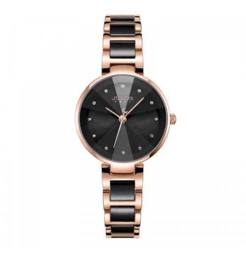 ĐỒNG HỒ NỮ JA-1209D JULIUS HÀN QUỐC DÂY THÉP ĐÁ CERAMIC (ĐEN)