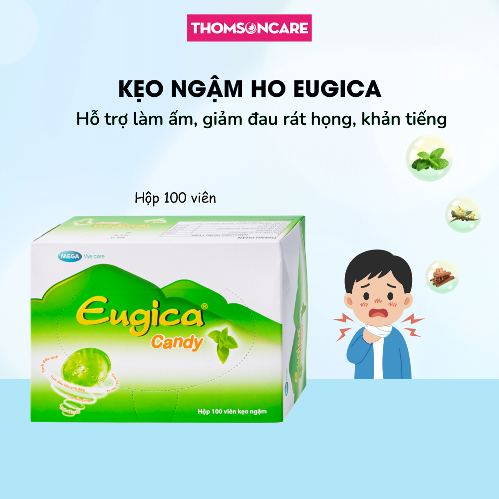 Eugica Box of 100 Lozenges to Relieve Cough and Sore Throat from Ginger, Mint, Cinnamon and Eucalyptus Essential Oils