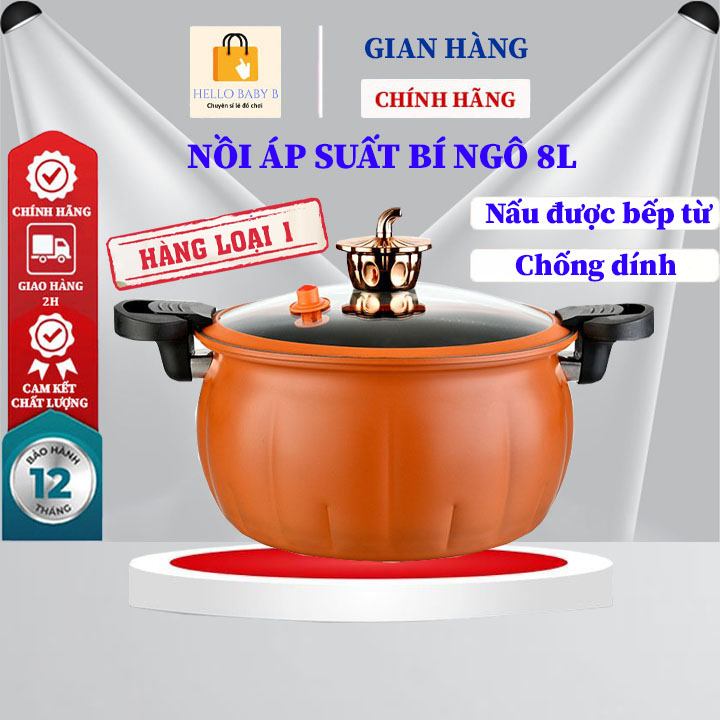 Nồi áp suất bí Ngô 8L, Nồi áp suất chống dính đa năng, nồi áp suất gia đình nấu bếp từ, nồi áp suất nấu bếp ga, nồi áp xuất mini nấu ga, bếp từ, Nồi hầm 4in1 đa năng, hầm gà, cháo - Nồi chiên, xào, nấu lẩu, nấu cơm