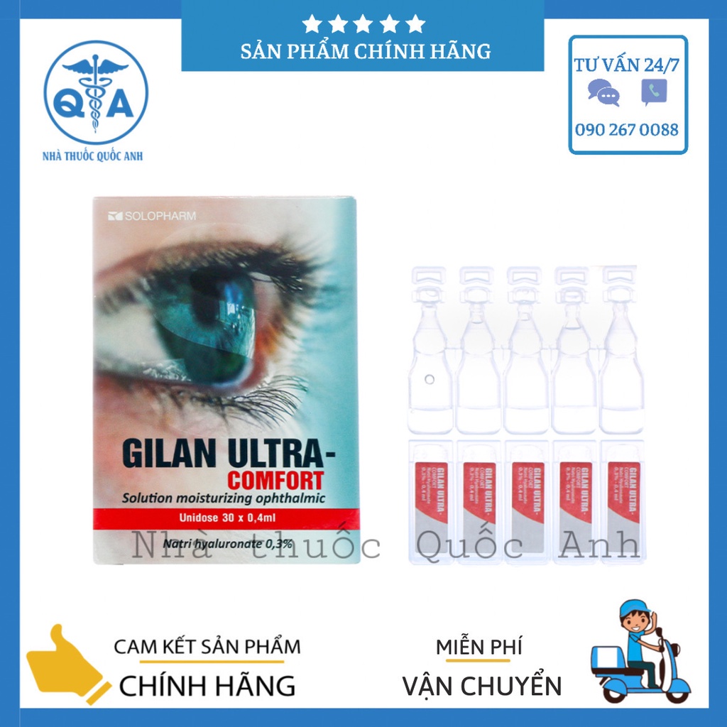 Nước nhỏ mắt gilan ultra comfort 0.3% hộp 30 tép x0.4ml