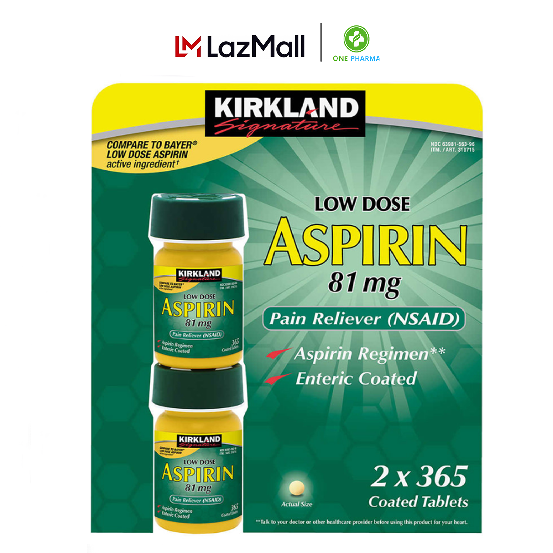 Viên ngăn ngừa đột quỵ, Kirkland Low Dose Aspirin 81mg 2x 365 viên