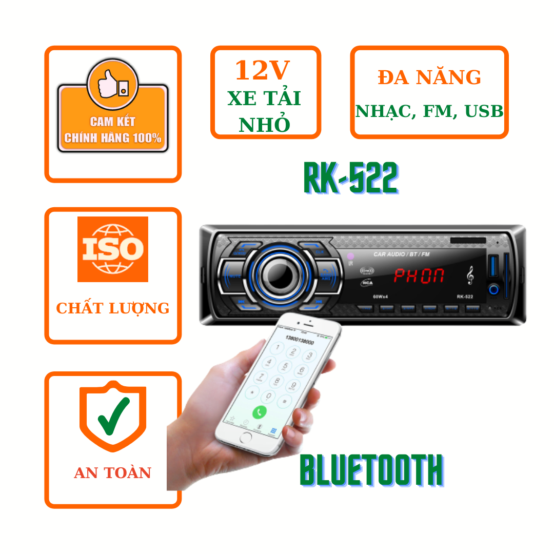 Máy nghe nhạc MP3 Âm thanh Bluetooth ô tô xe tải MP3 WMA WAV USB FM RK 522