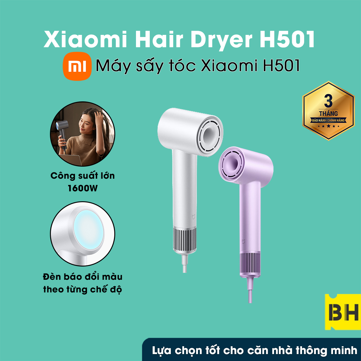 Máy Sấy Tóc Tốc Độ Cao Xiaomi H501 Ion Âm Làm Tóc Chuyên Nghiệp 1600W 8 Chế Độ Sấy Có Thể Lựa Chọn