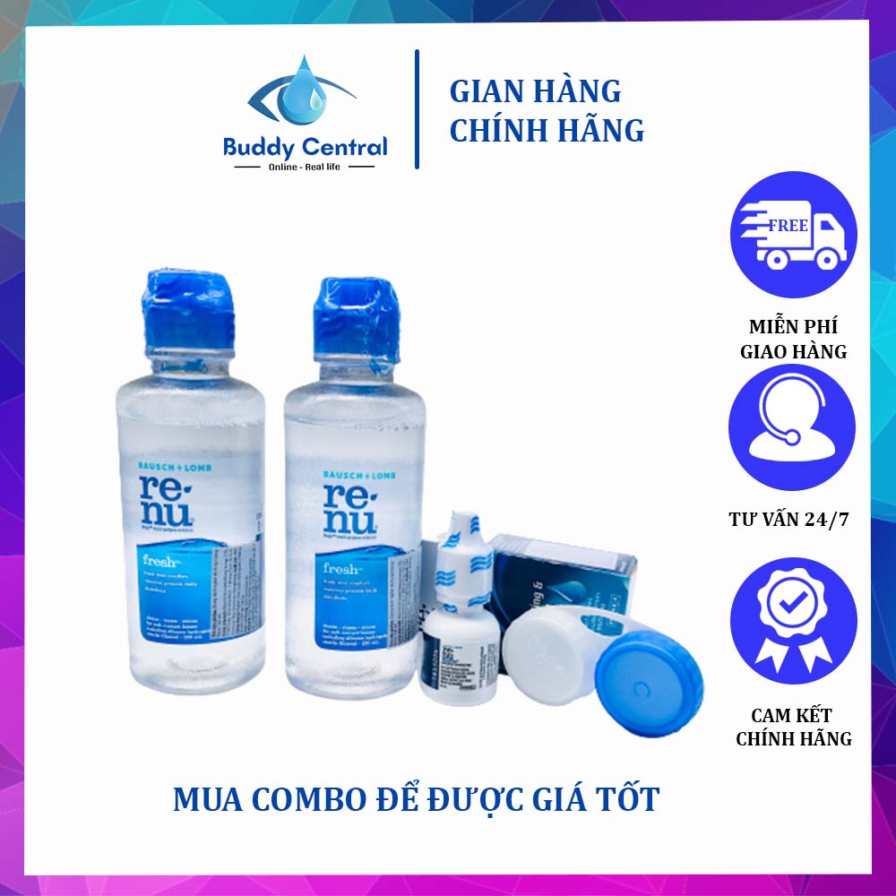 Combo 2 nước ngâm lens renu 120ml & 1 nước nhỏ mắt renu 8ml - bausch & lomb - usa - buddy central