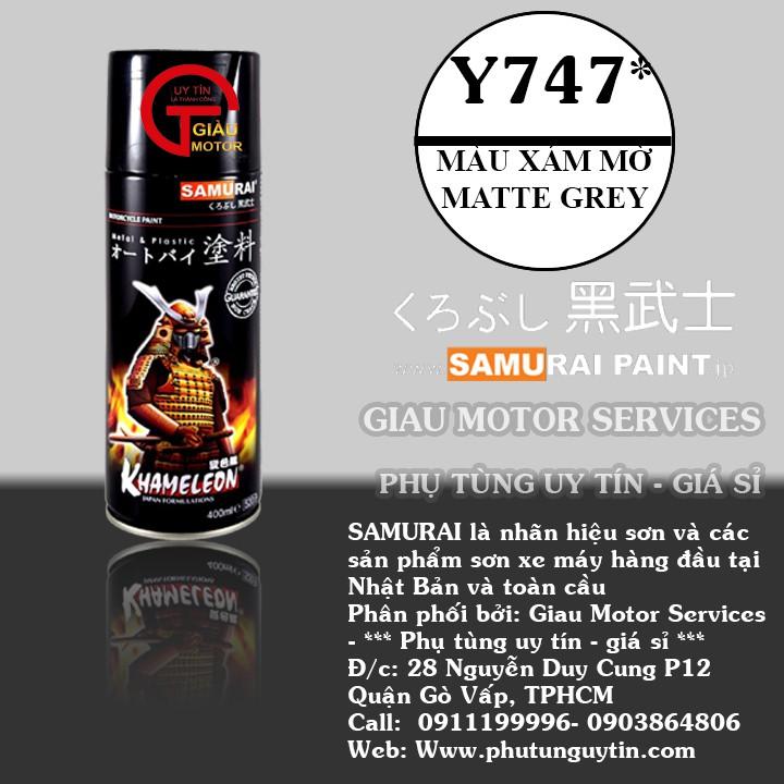 Sơn xit Samurai Y747 màu xám mờ Matte Grey