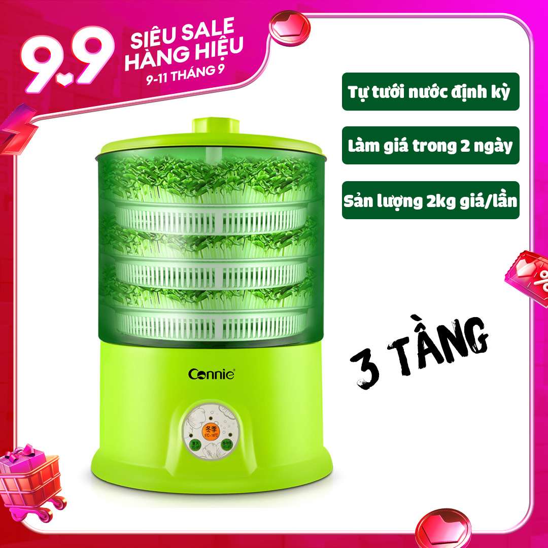 Máy làm giá đỗ gieo mầm tự động bằng điện 3 tầng Connie A323B - Dễ dàng làm giá đỗ sạch tại nhà