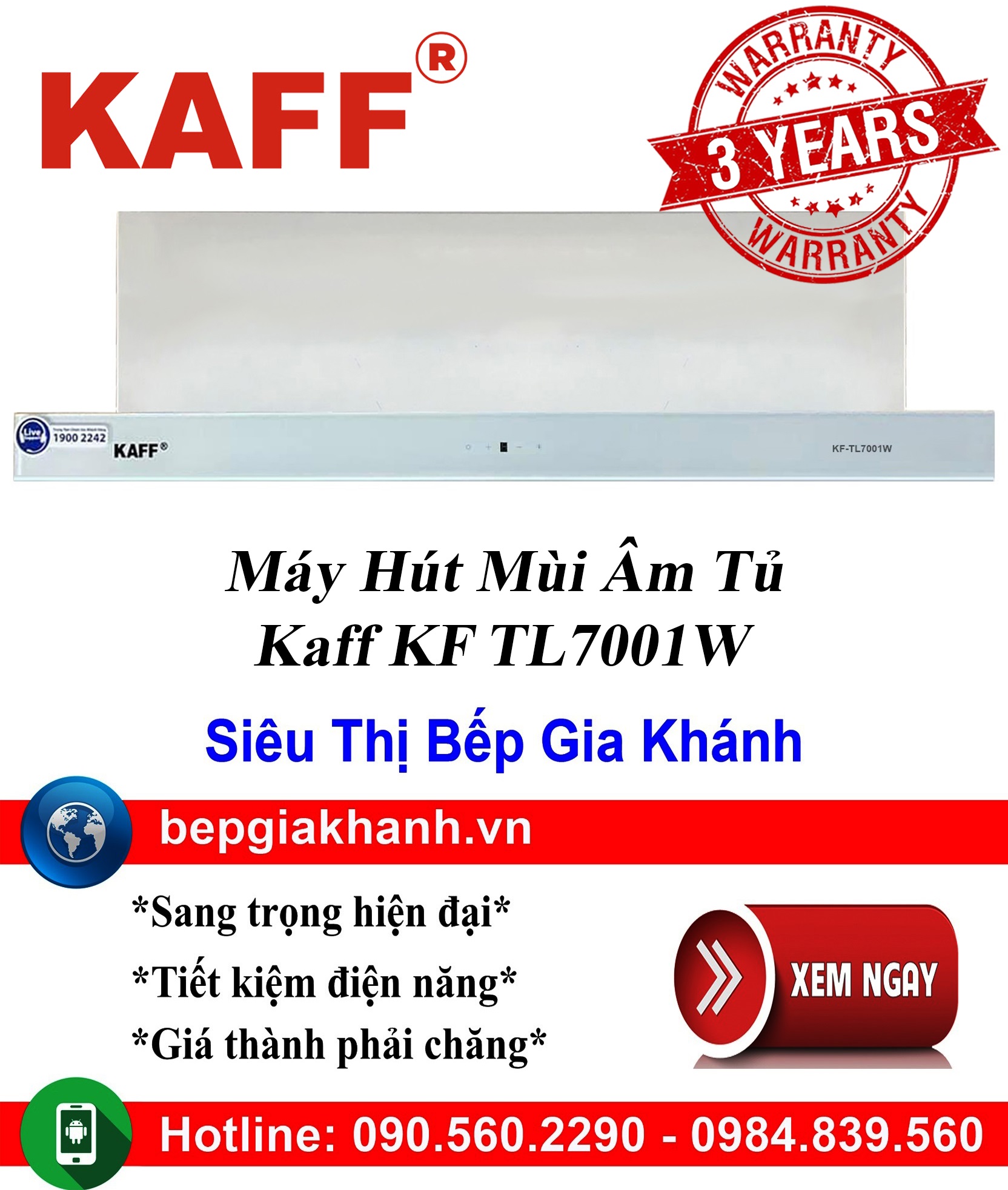 [HCM]Máy hút mùi âm tủ 70cm Kaff KF TL7001W máy hút mùi nhà bếp máy hút mùi bếp máy hút mùi kính con