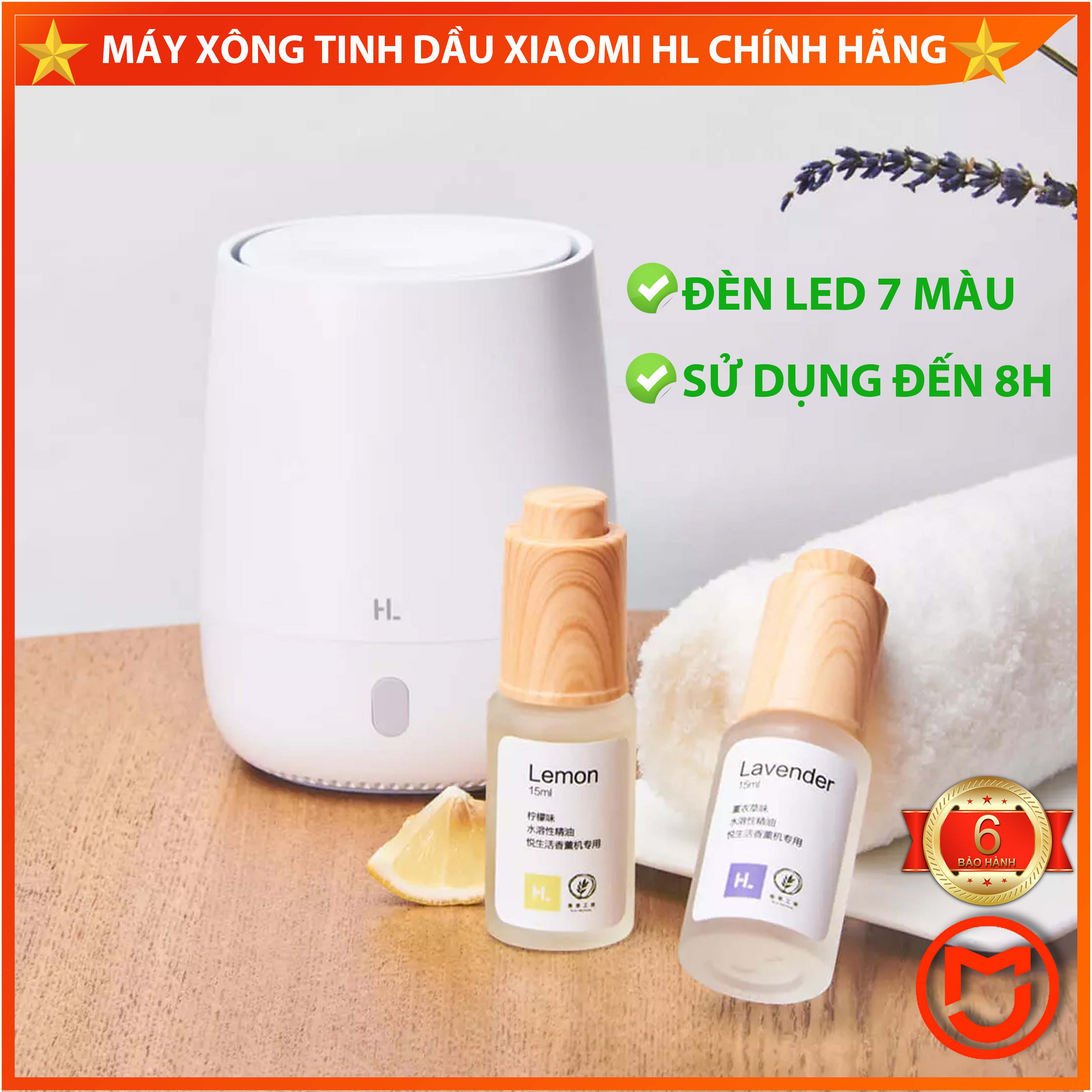 [HOT] Máy xông tinh dầu Xiaomi HL, phun sương tạo ẩm tích hợp đèn Led ban đêm 7 màu , 120ml