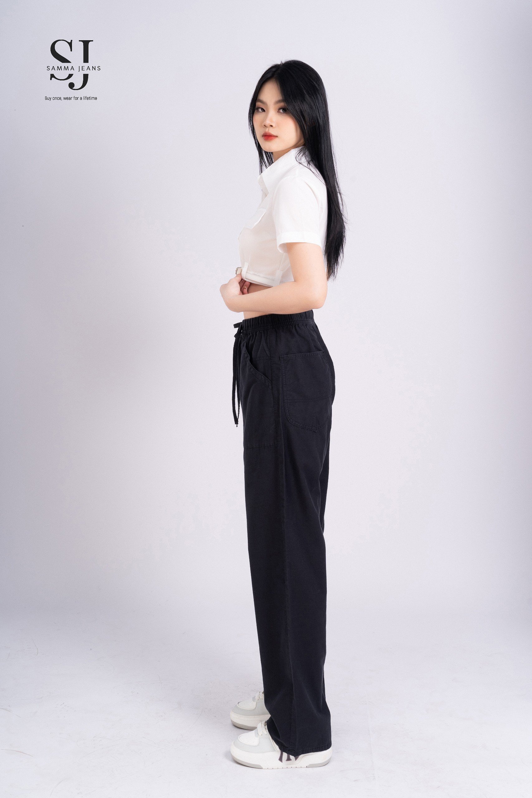 Quần jean cạp chun ống suông sjp08 _quần cạp chun ống rộng nữ đẹp, thương hiệu samma jeans