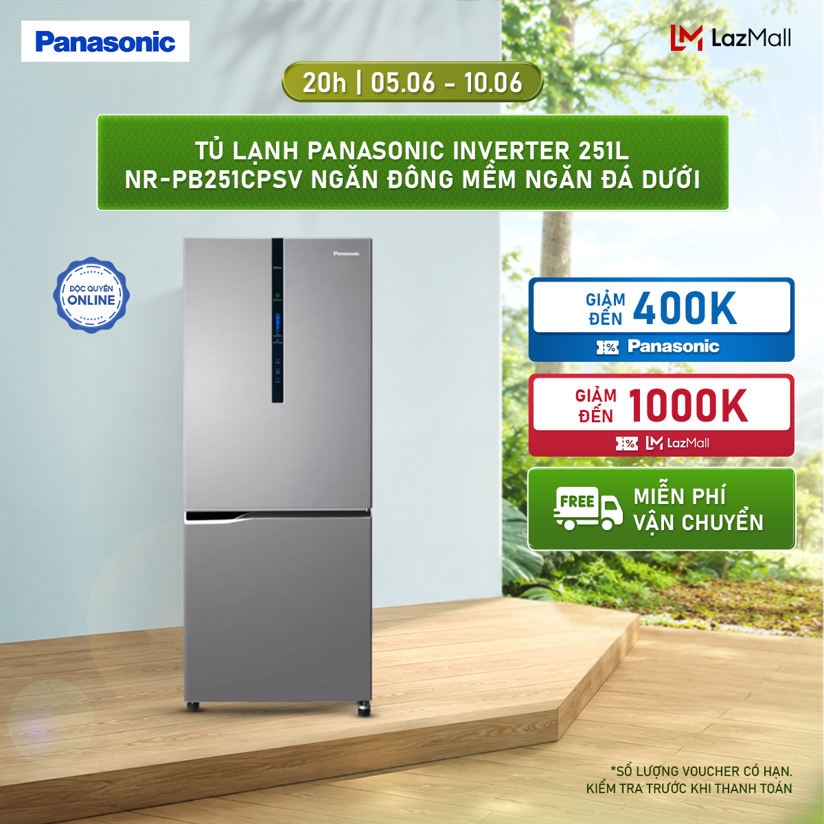 Tủ lạnh Panasonic Inverter 251L NR-PB251CPSV Ngăn đông mềm Ngăn đá dưới