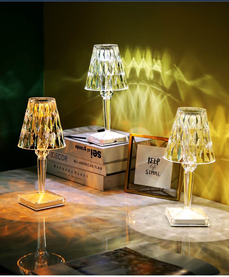 Đèn ngủ 3d, Đèn ngủ để bàn, Đèn led trang trí, Đèn hoàng hôn cao cấp pha lê kim cương cảm ứng đổi màu + pin sạc - Đẹp mê ly, nhìn là mê