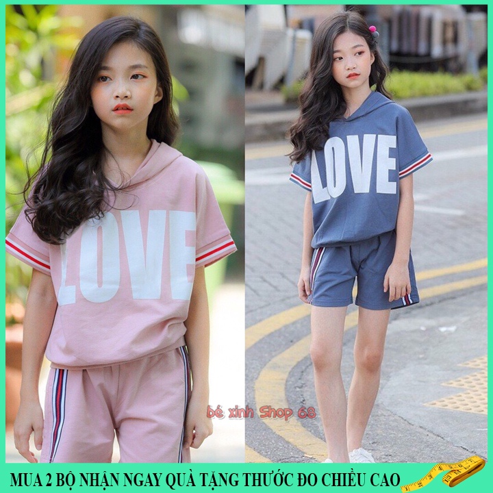 Quần áo bé gái 18-45kg, đồ bộ bé gái 5-15 tuổi có mũ bộ hè chất liệu thoáng mát thấm hút mồ hôi tốt