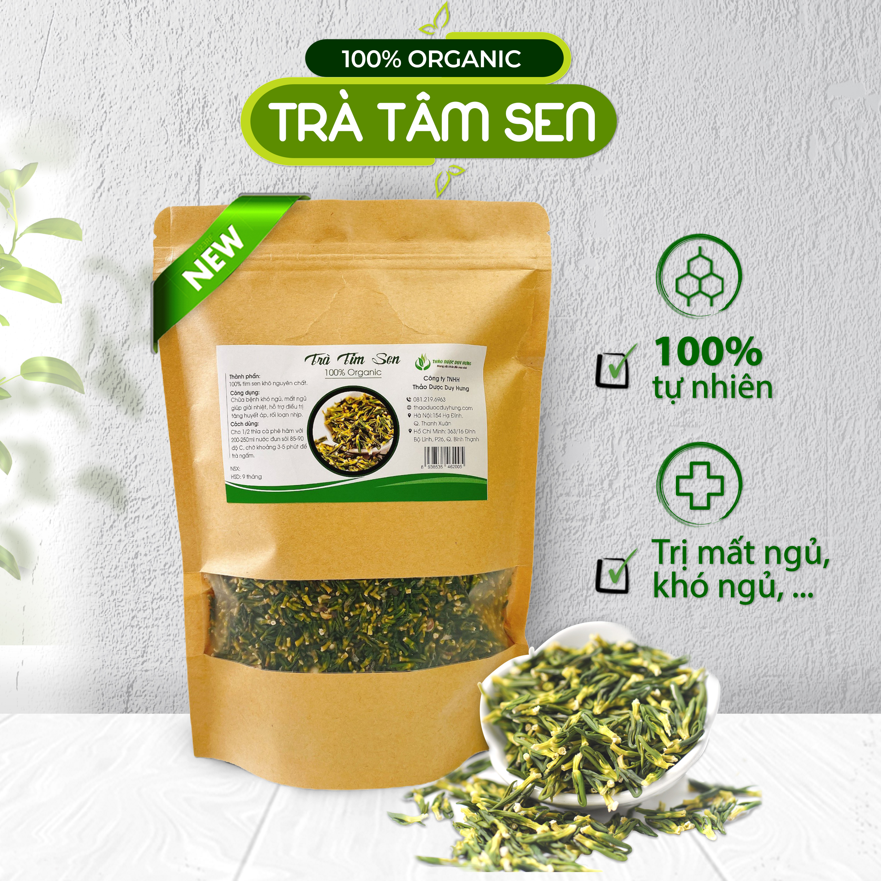 Trà tâm sen khô chuẩn Loại 1 - Trà thảo dược hỗ trợ người mất ngủ, khó ngủ - Công ty TNHH Thảo Dược Duy Hưng