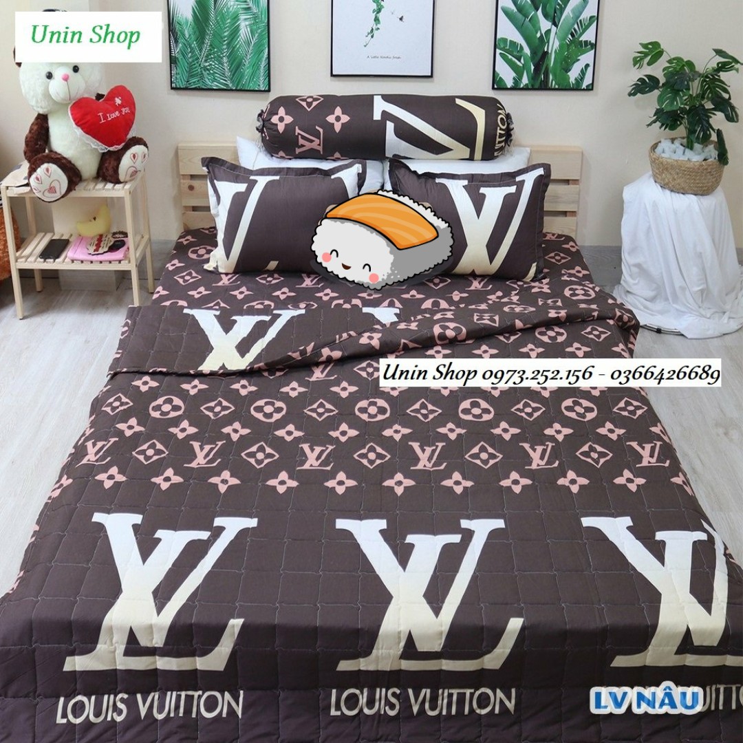 Bộ chăn ga gối hè thu Cotton poly mẫu Elvy Nâu | Bộ mền trần bông, drap, vỏ gối cotton poly đẹp đủ size 1m6x2m, 1m8x2m